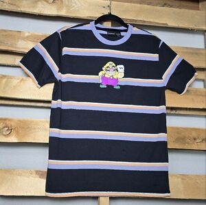 Super Mario stripped Wario T-shirt Size:M Color:Black/ Purple